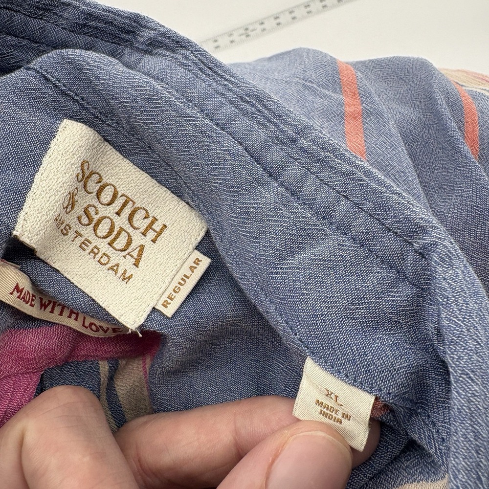 Scotch And Soda Men's Multi Colored Striped XL Organic Cotton Button Up Shirt - Picture 6 of 11